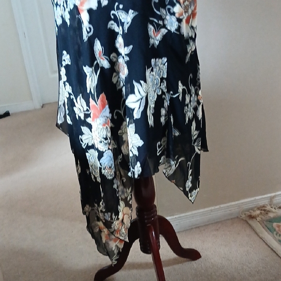 Black Floral Asymmetrical Slip Dress with Delicate Floral Print - Picture 10 of 11